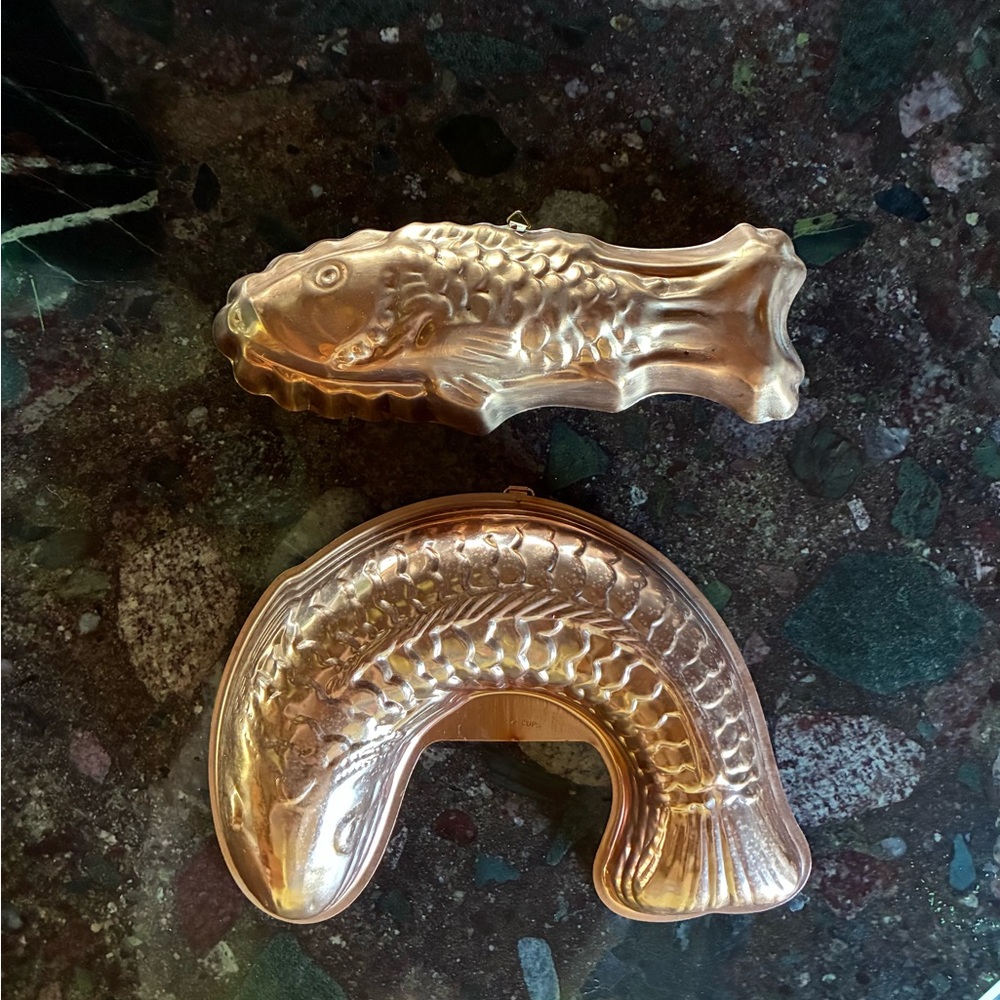 2 Vintage Copper Fish Molds